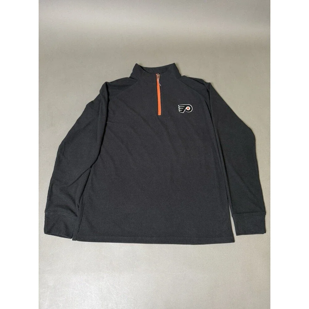 Philadelphia Flyers Sweater Mens Medium Black 1/4 Zip Long Sleeve Pullover Adult